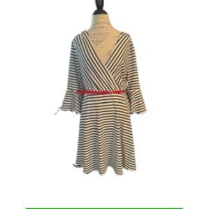 NY Collection, Black and White Strip Dress with red belt, Large